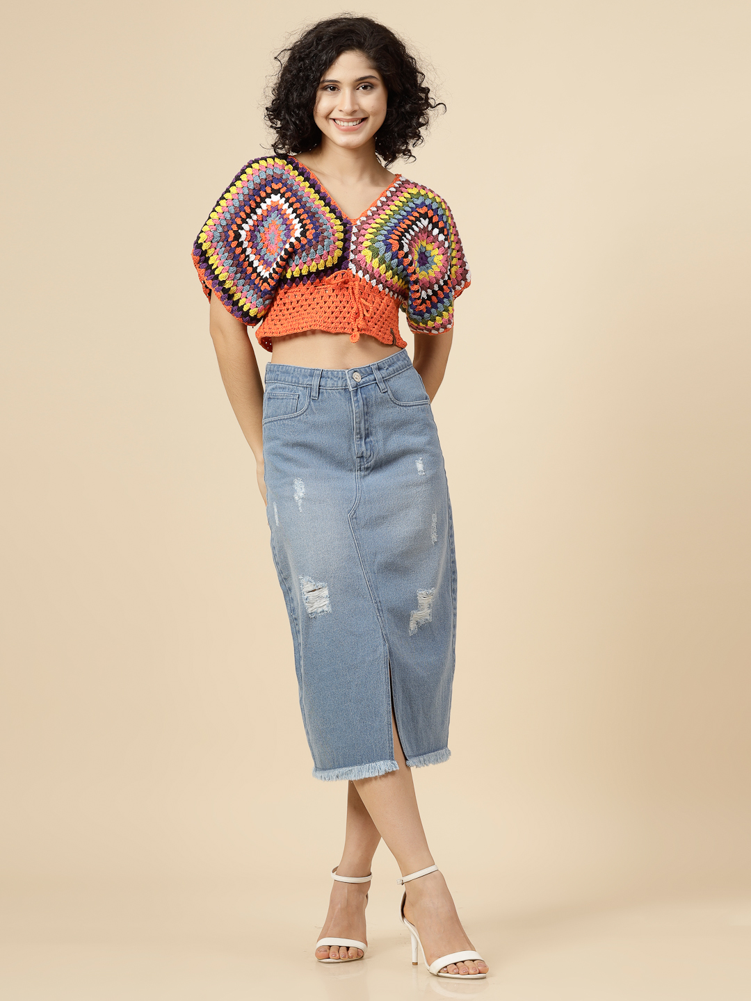 Boho Crochet Top for Women - Orange