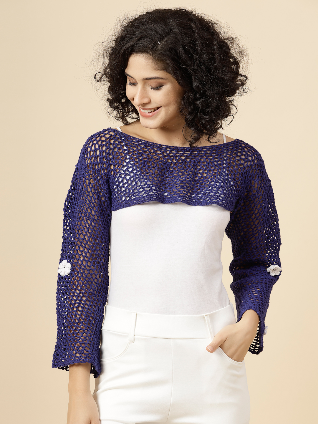 Hollow Out Crochet Knit Top for Women - Purple