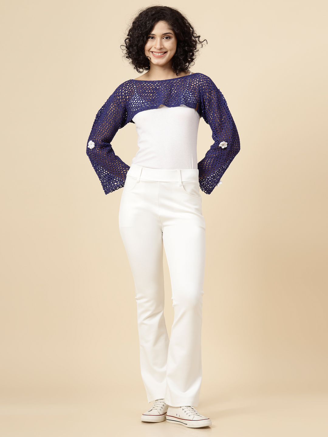 Hollow Out Crochet Knit Top for Women - Purple