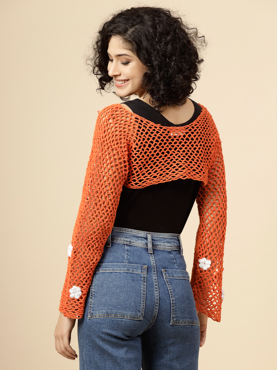 Hollow Out Crochet Knit Top for Women - Orange