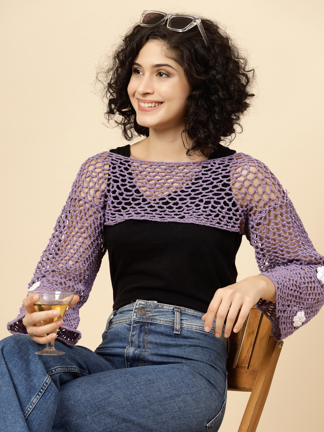 Hollow Out Crochet Knit Top for Women - Lavender