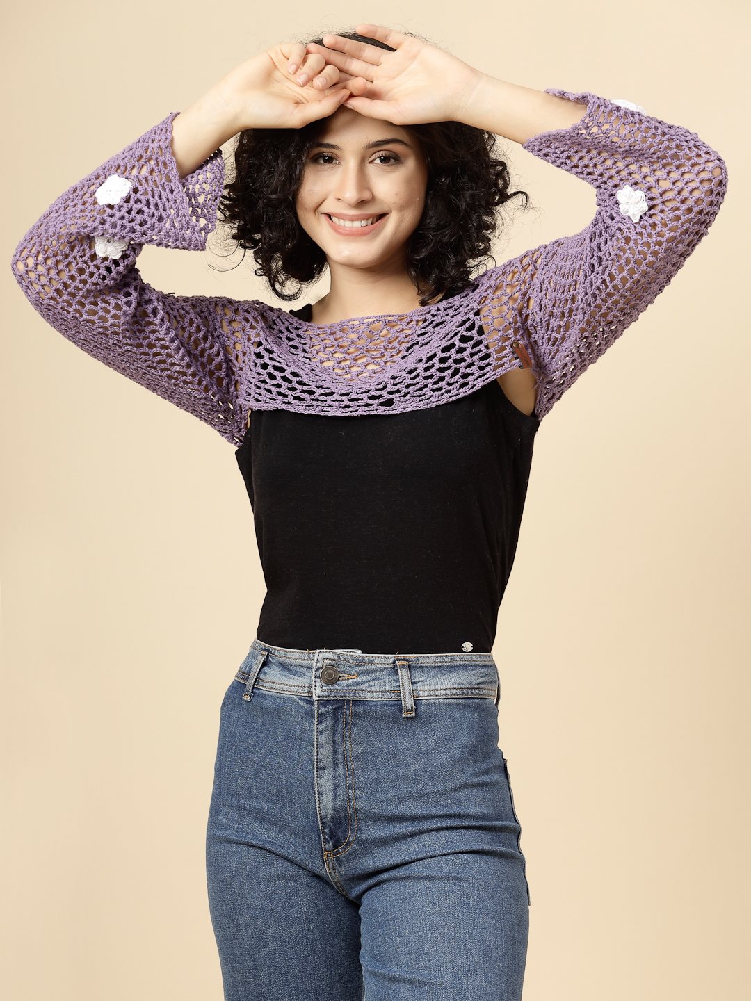 Hollow Out Crochet Knit Top for Women - Lavender