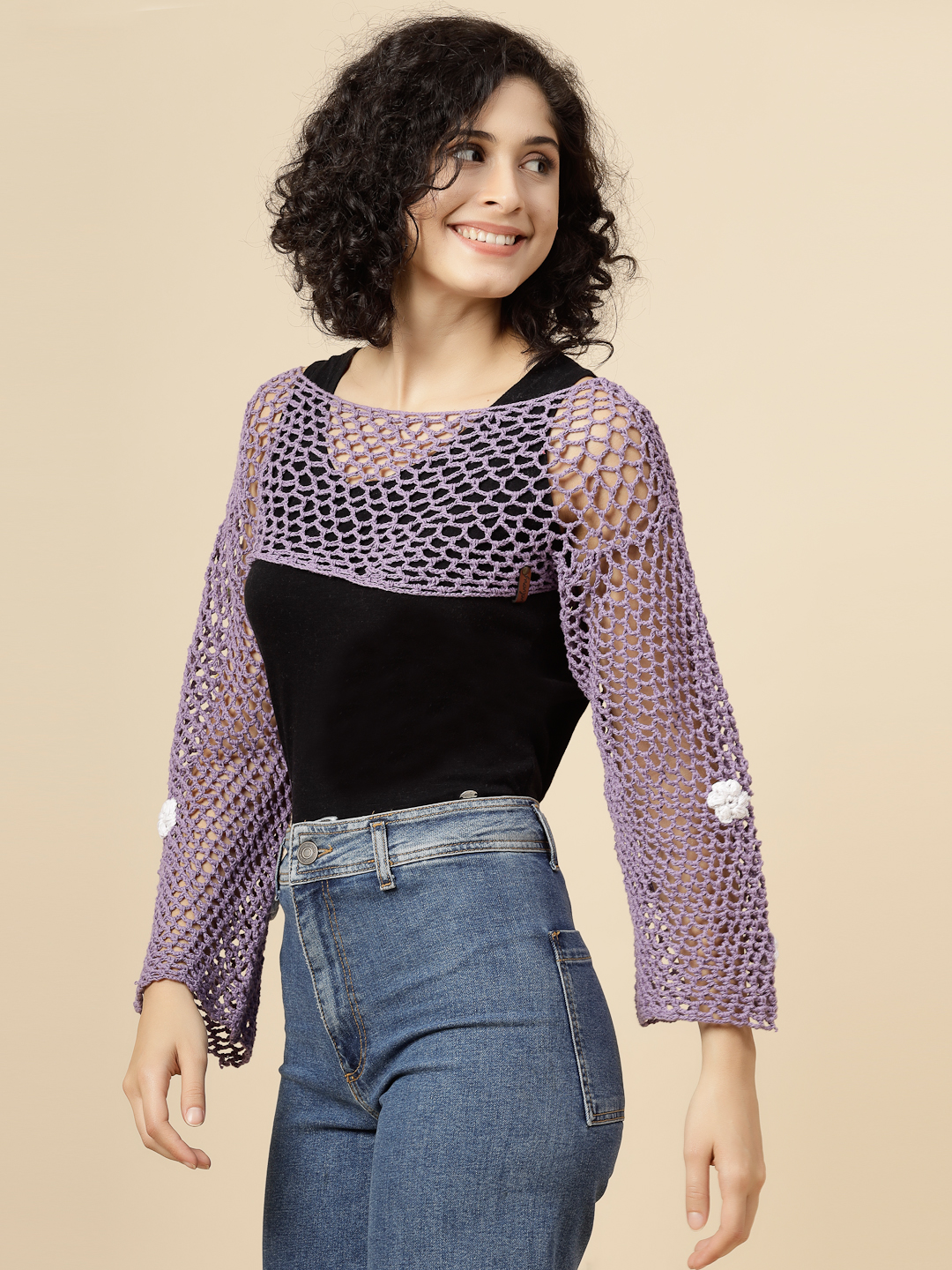 Hollow Out Crochet Knit Top for Women - Lavender