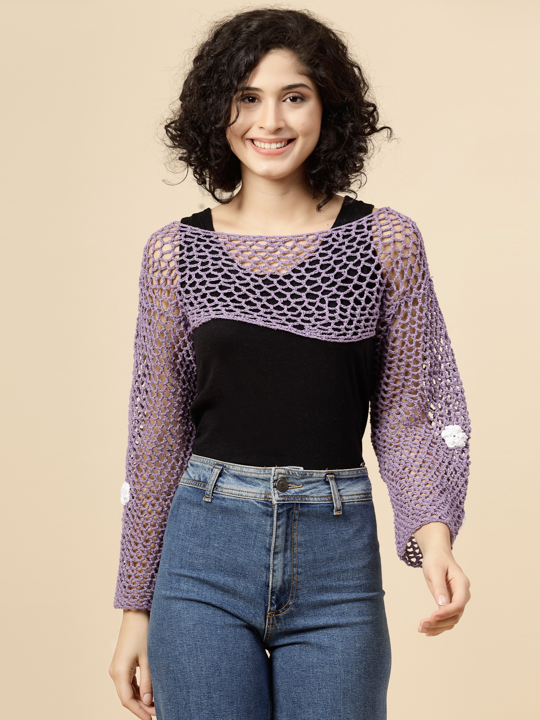 Hollow Out Crochet Knit Top for Women - Lavender