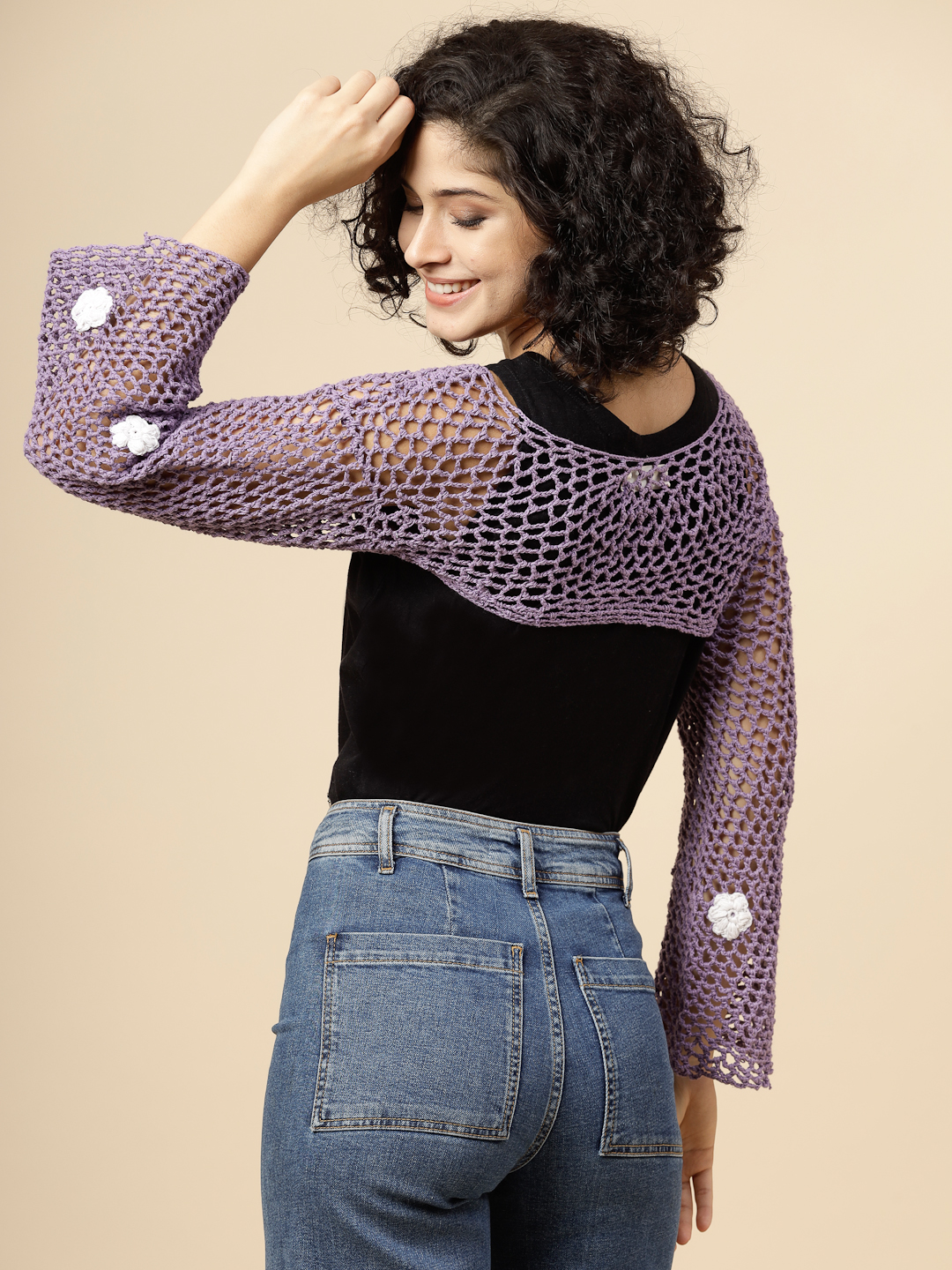 Hollow Out Crochet Knit Top for Women - Lavender