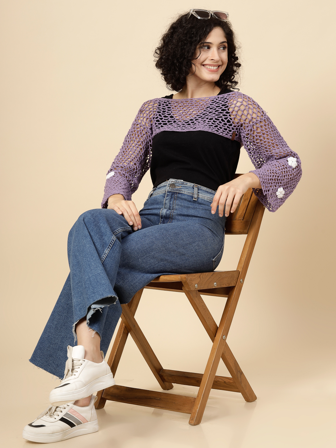 Hollow Out Crochet Knit Top for Women - Lavender