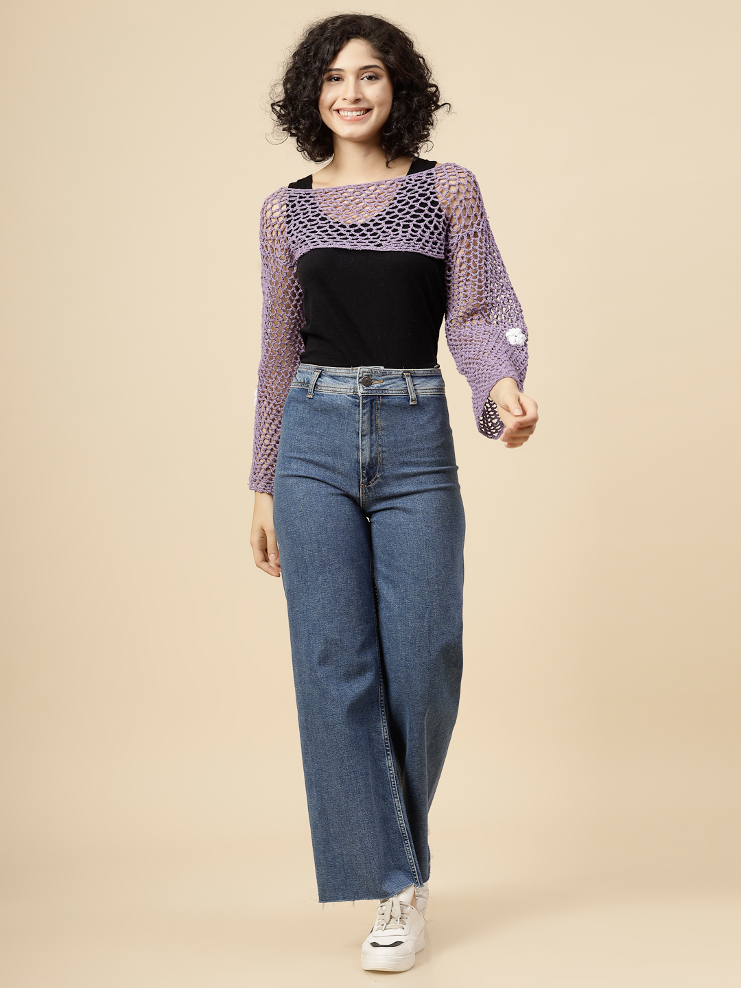 Hollow Out Crochet Knit Top for Women - Lavender
