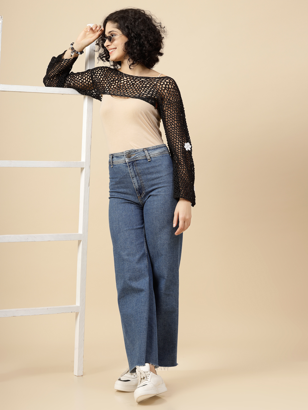 Hollow Out Crochet Knit Top for Women - Black