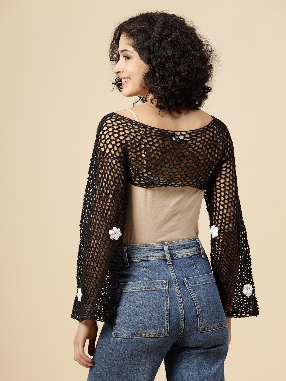 Hollow Out Crochet Knit Top for Women - Black