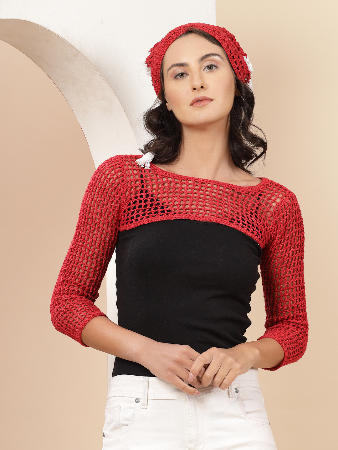 Velvery Crochet Red Bolero Shrug Hand Knitted Summer Crop Top S
