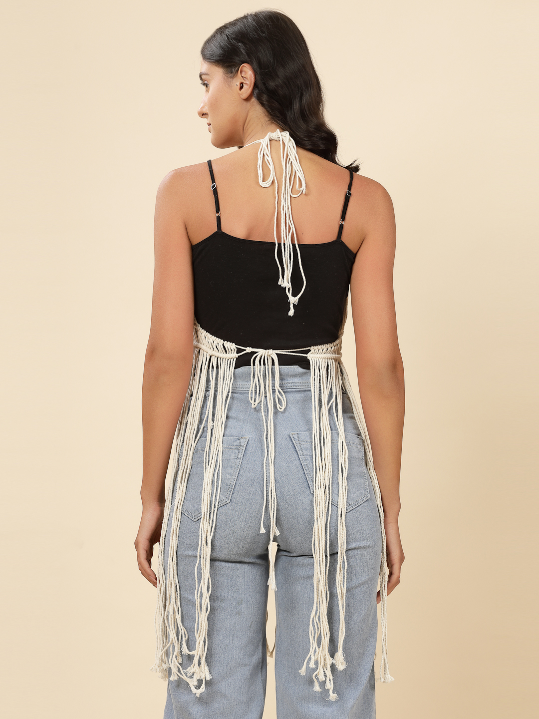 Velvery Crochet Off White Macrame Boho Chic Longline Hand Knitted Summer Fringed Cover Up Top S