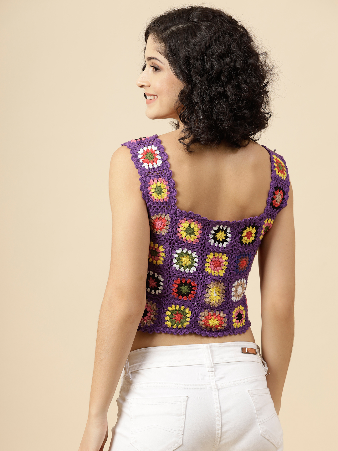Velvery Crochet Cotton Granny Square Top