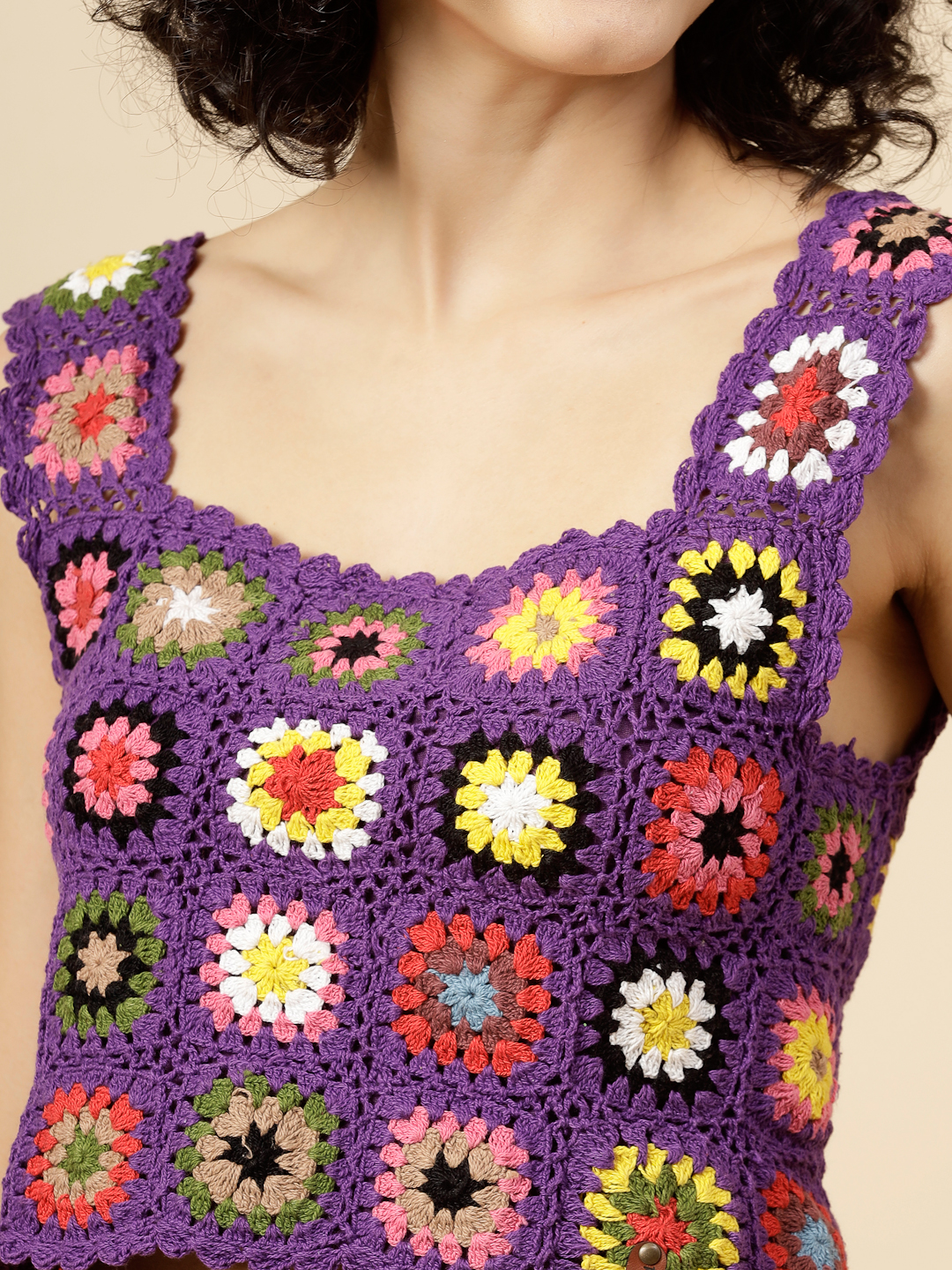 Velvery Crochet Cotton Granny Square Top