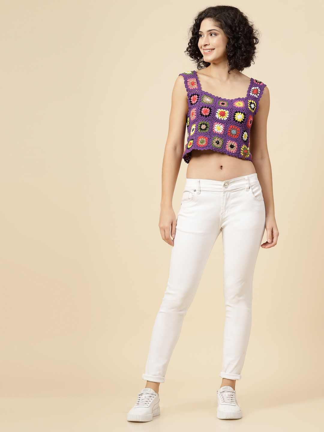 Velvery Crochet Cotton Granny Square Top