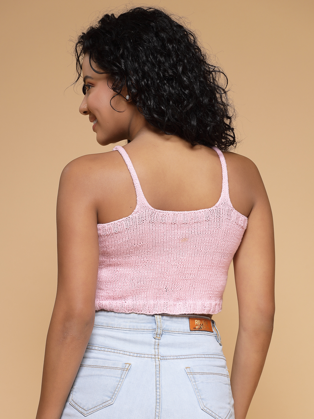 Velvery Crochet Pink Floral Sleeveless Hand Knitted Embroidered Crop Top