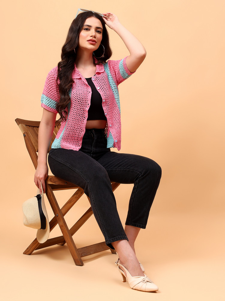 Women's Crochet Hollow Out Sweater Vest - Short Sleeve Knitted Pullover Top For Summer & Beach