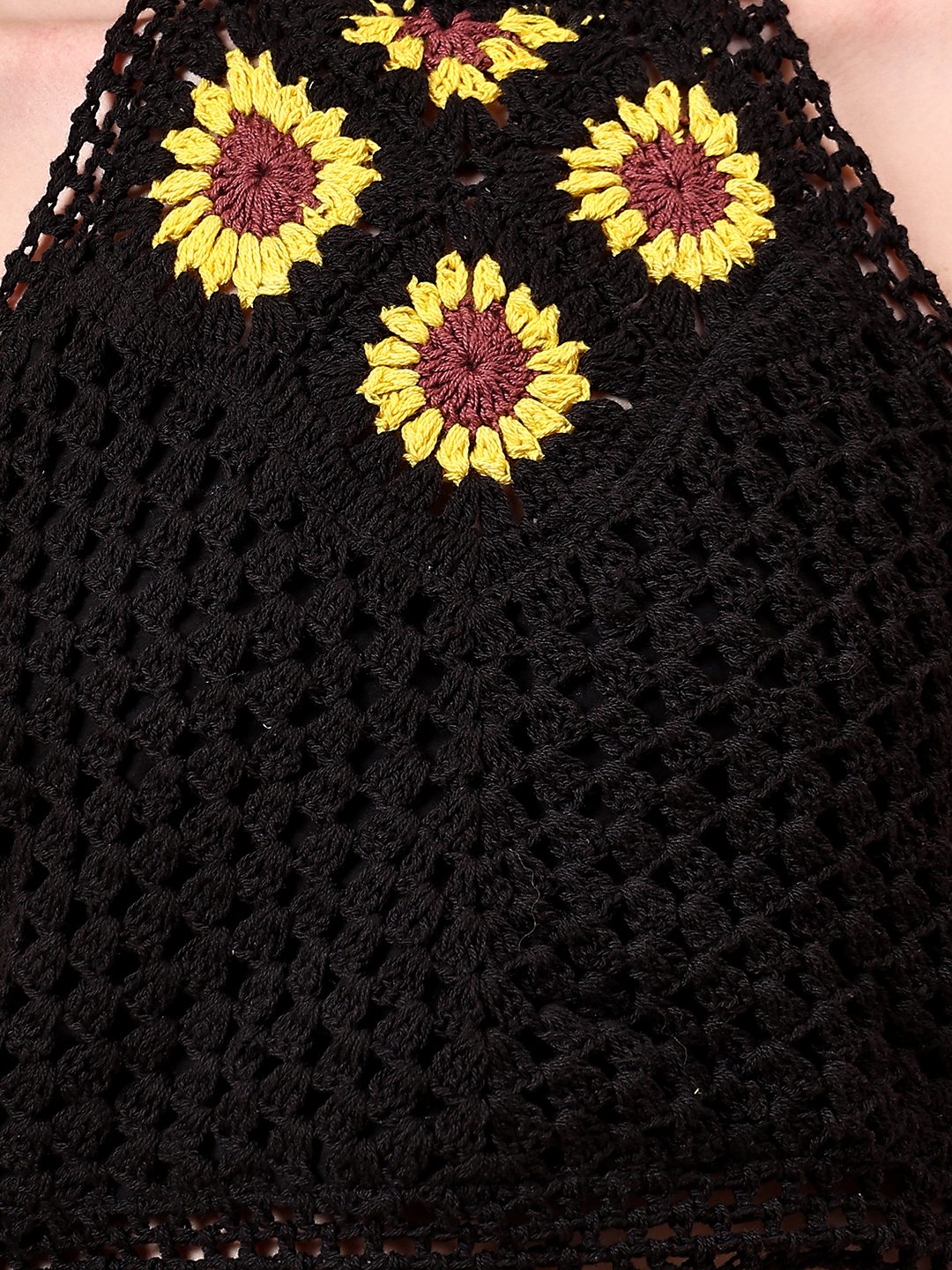 Velvery Crochet Black Sunflower Halterneck Beach Top