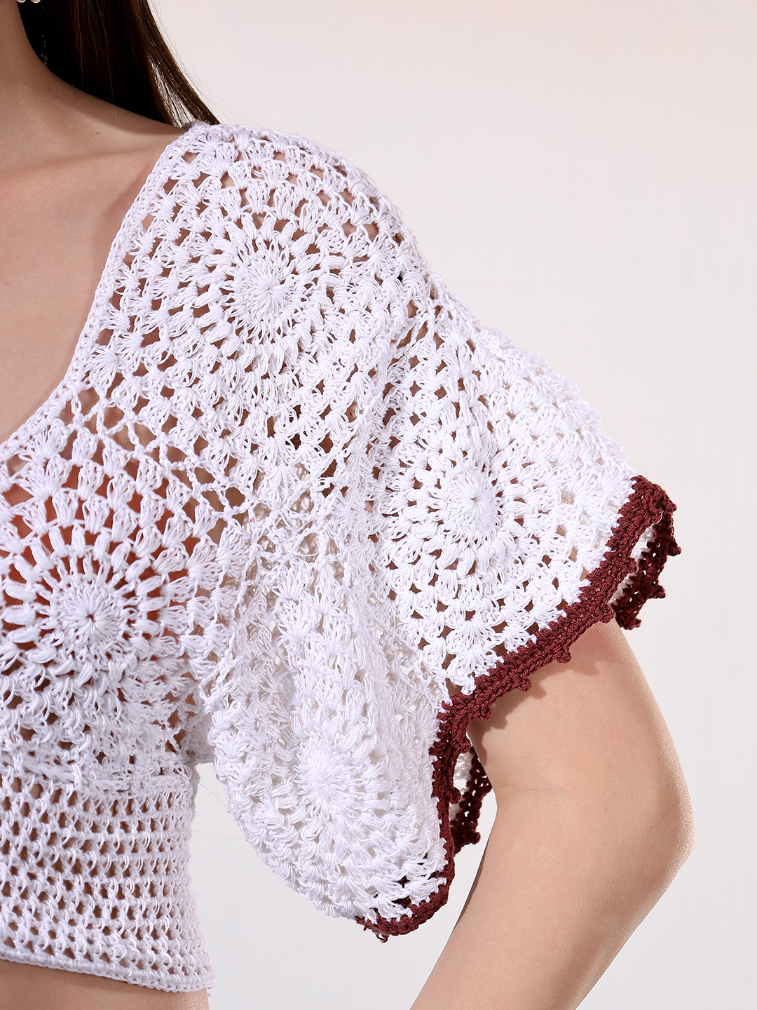 Velvery Crochet Boho Blouson Top