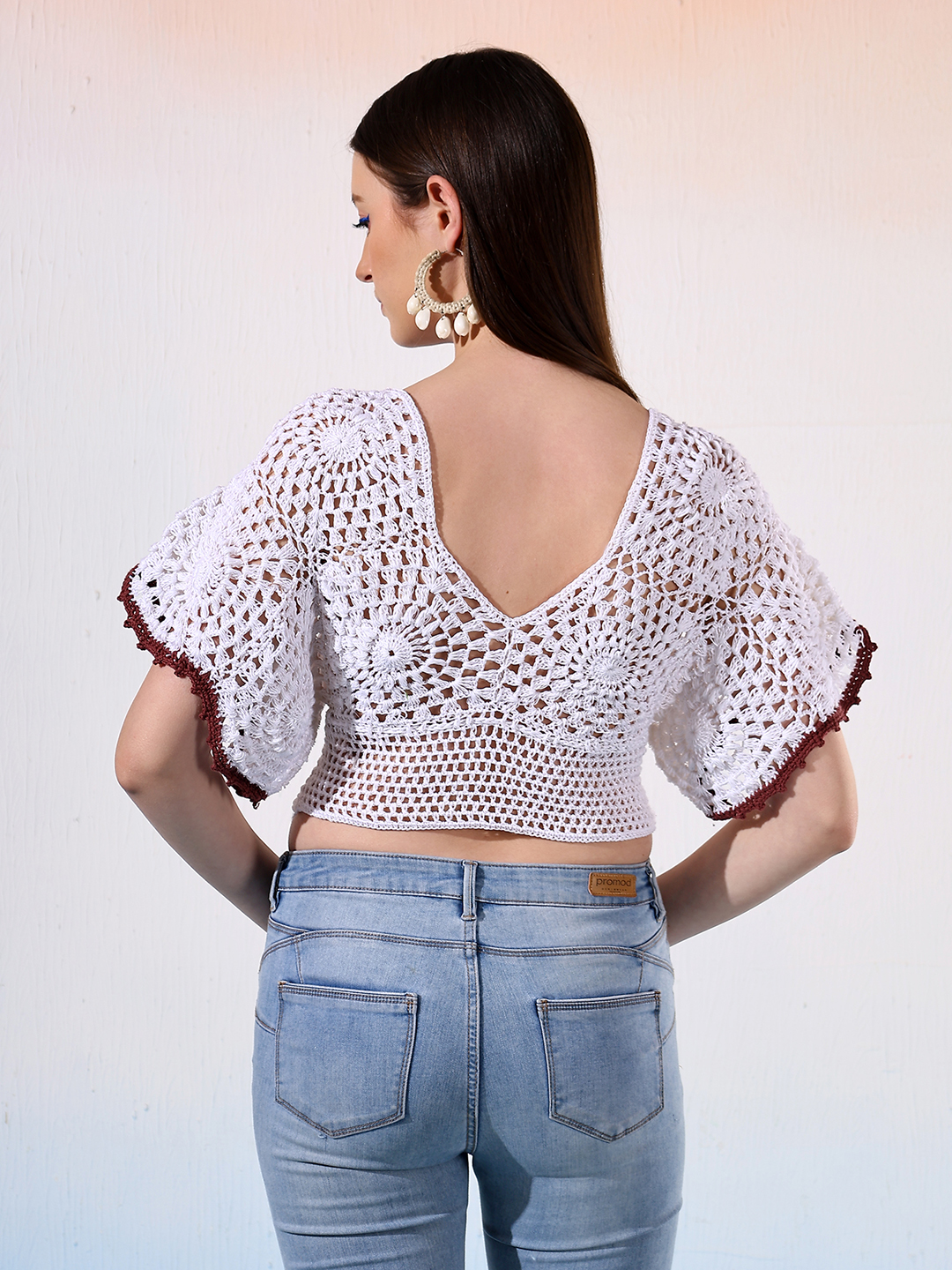 Velvery Crochet Boho Blouson Top