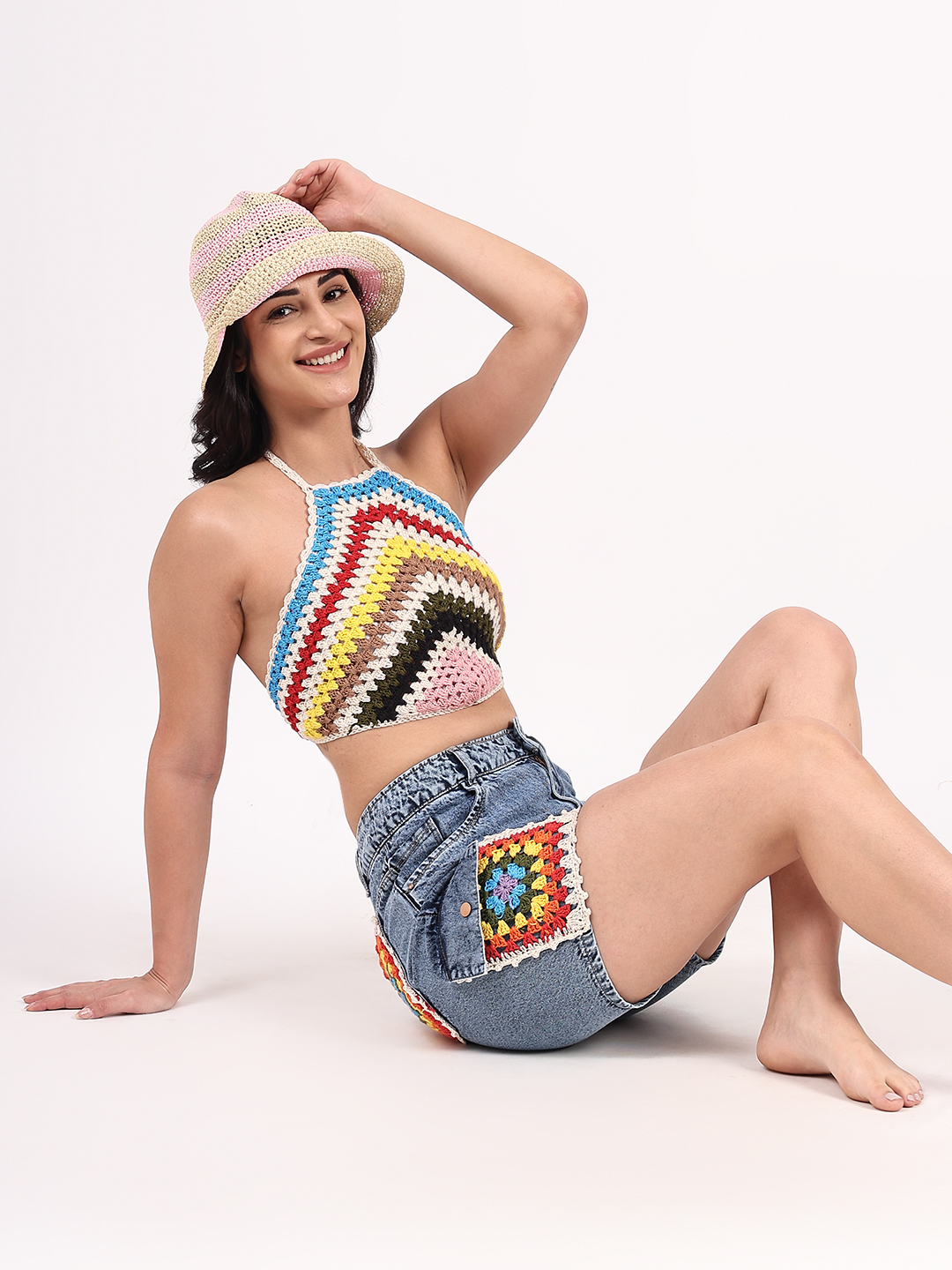 Velvery Handmade Striped Multi Halterneck Top