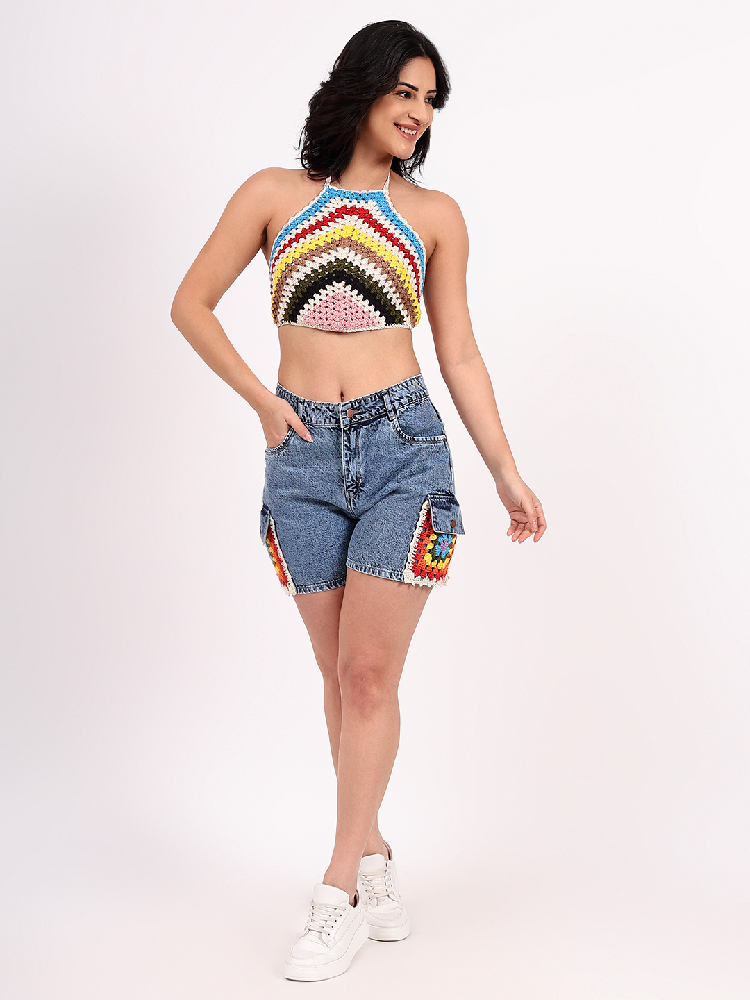 Velvery Handmade Striped Multi Halterneck Top