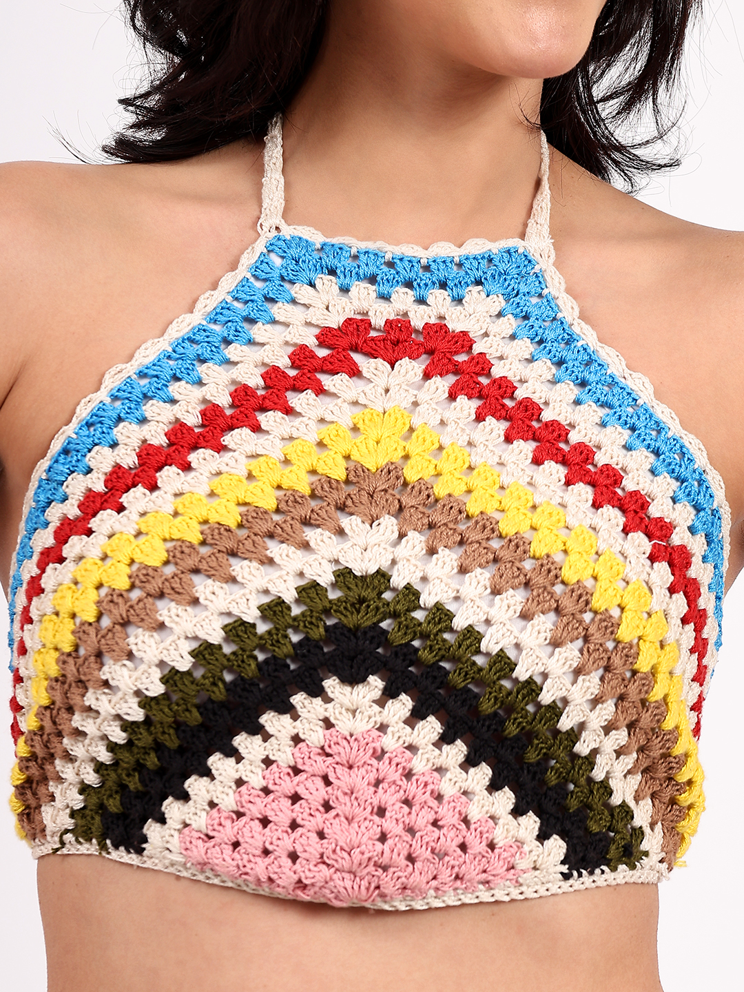 Velvery Handmade Striped Multi Halterneck Top