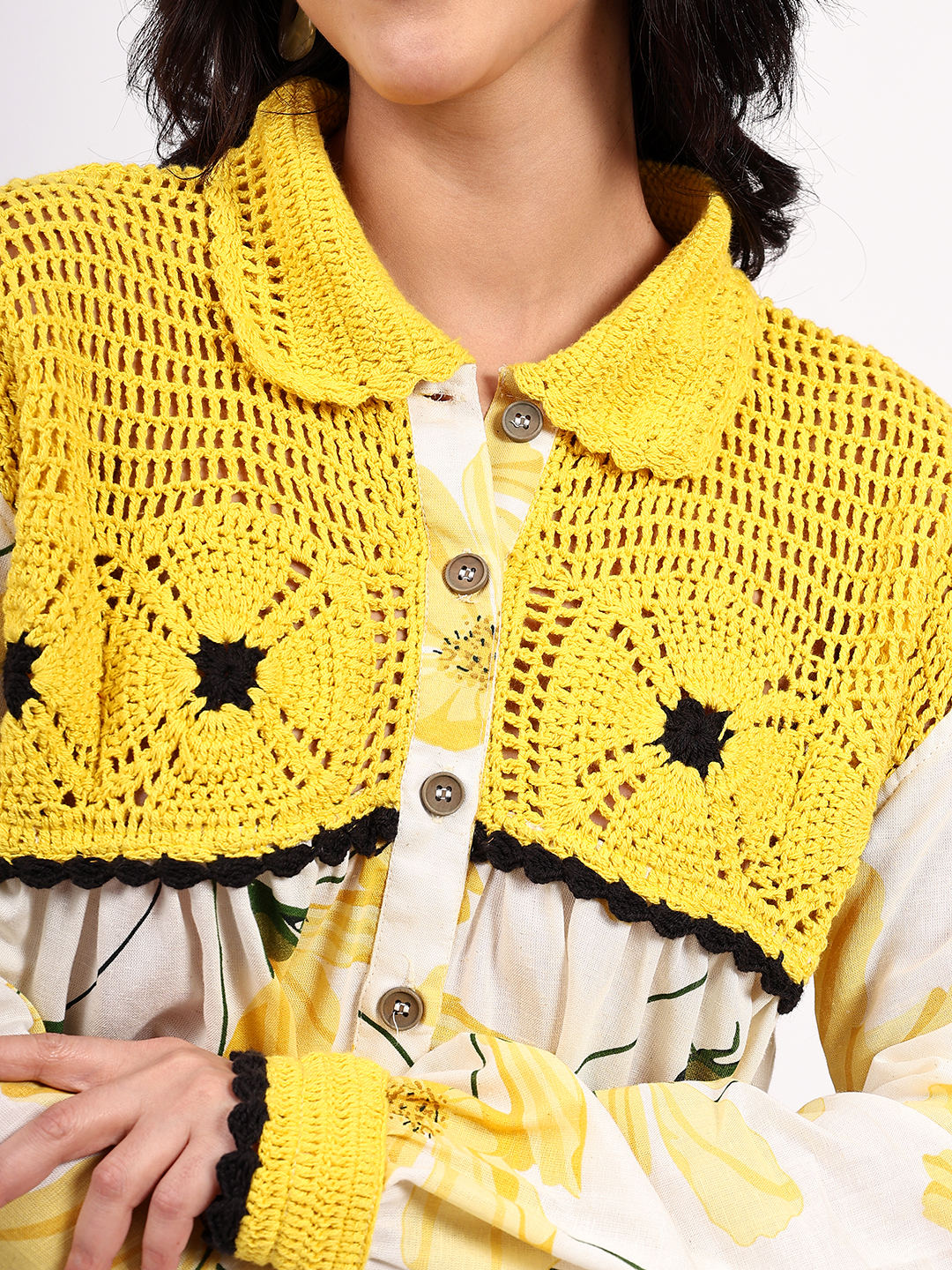 Bohemian Crochet Yoke Cotton Shirt