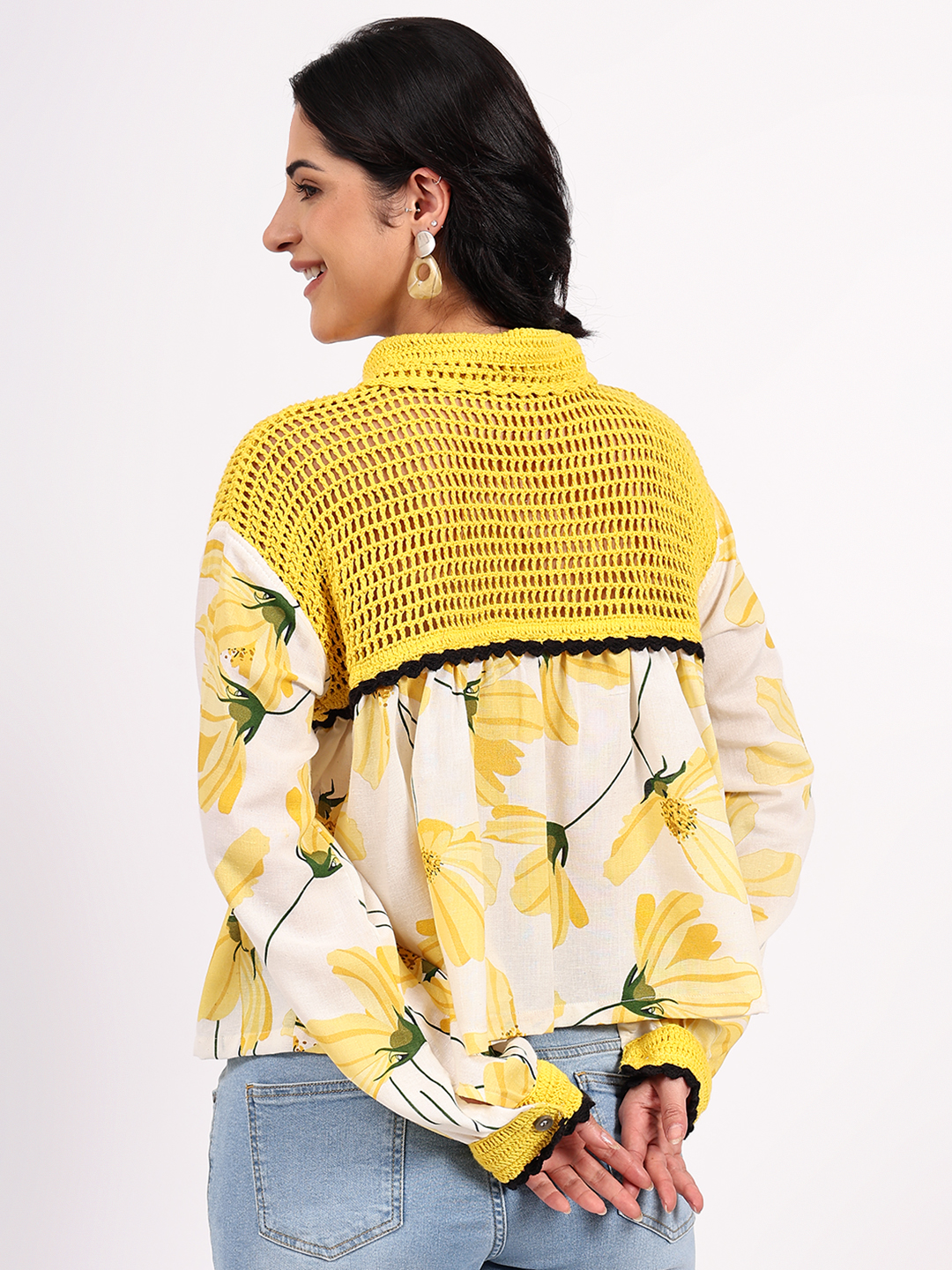 Bohemian Crochet Yoke Cotton Shirt