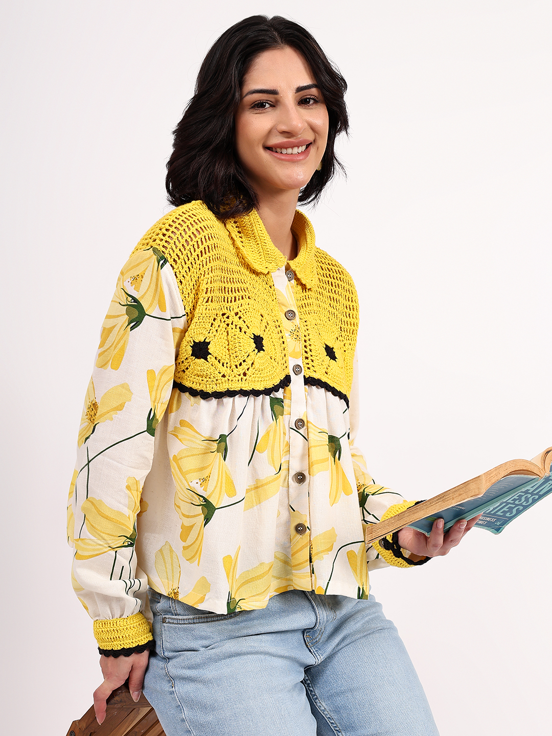 Bohemian Crochet Yoke Cotton Shirt