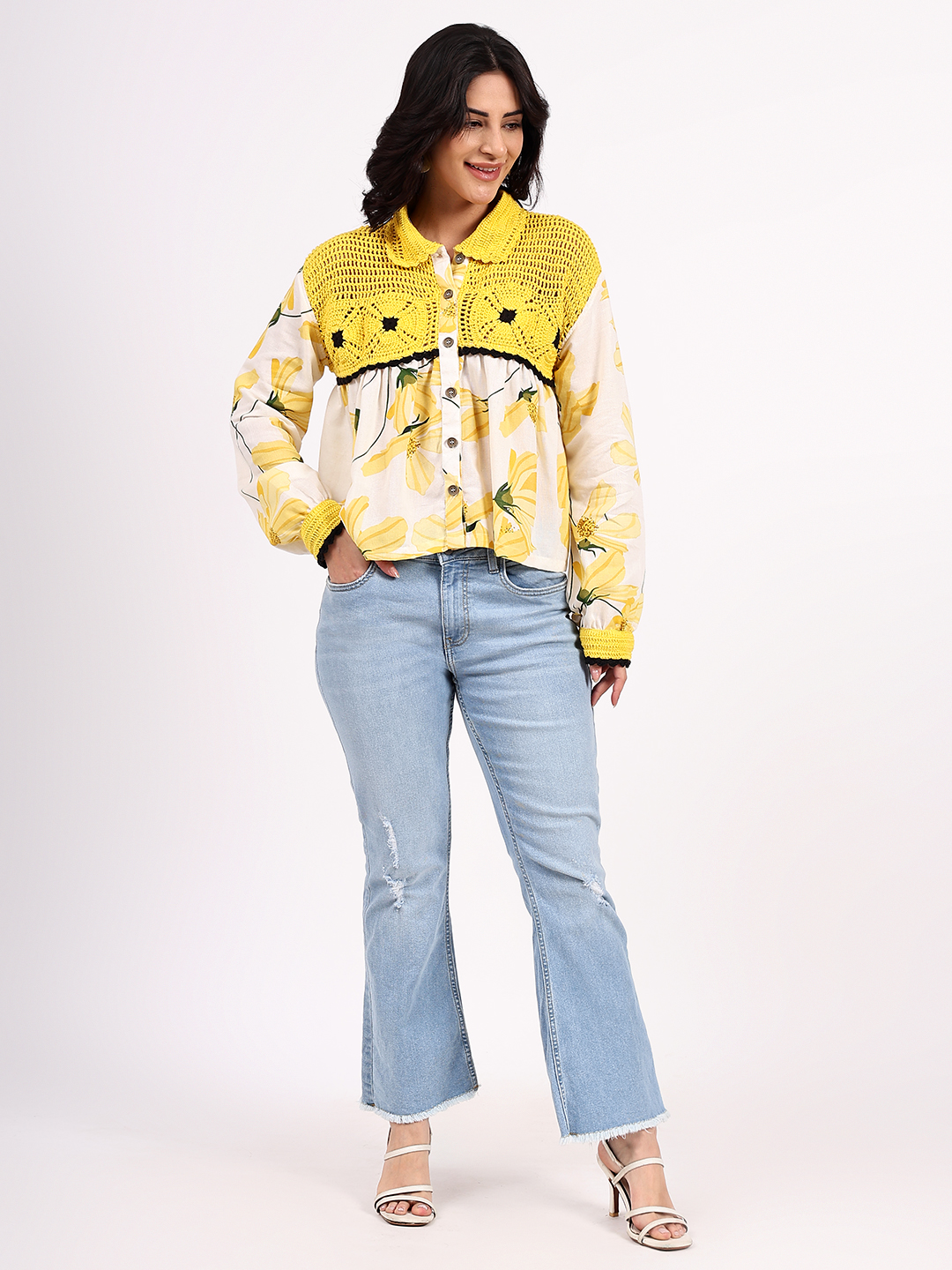 Bohemian Crochet Yoke Cotton Shirt