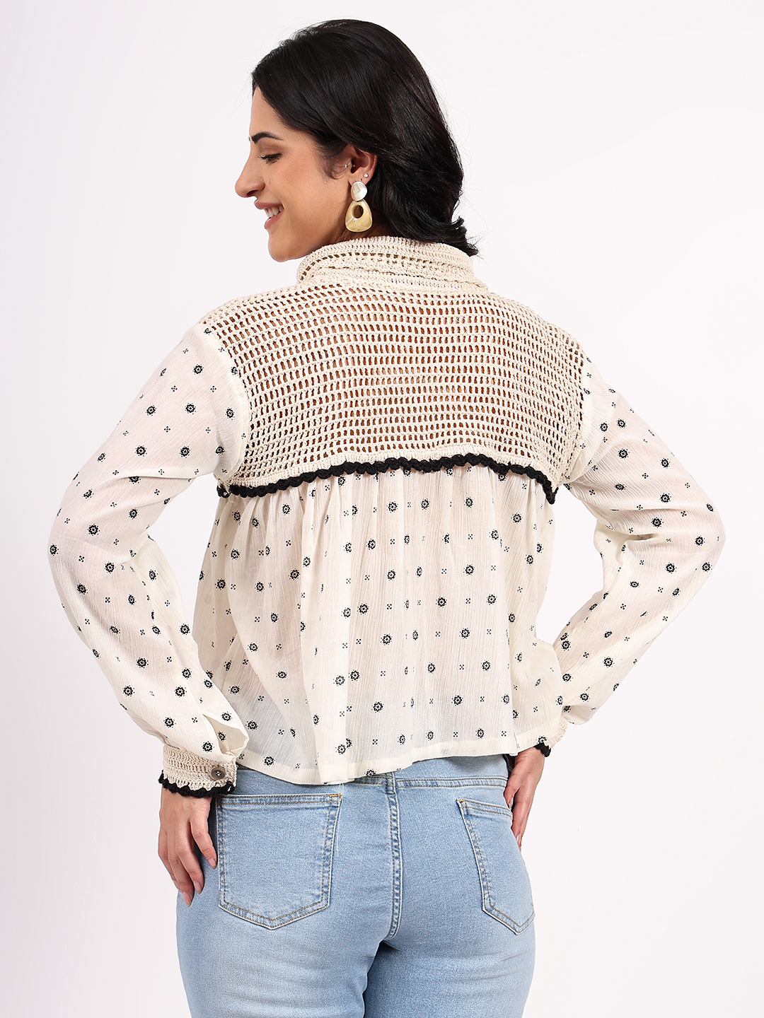 Velvery Sustainable Crochet Yoke Cotton Shirt