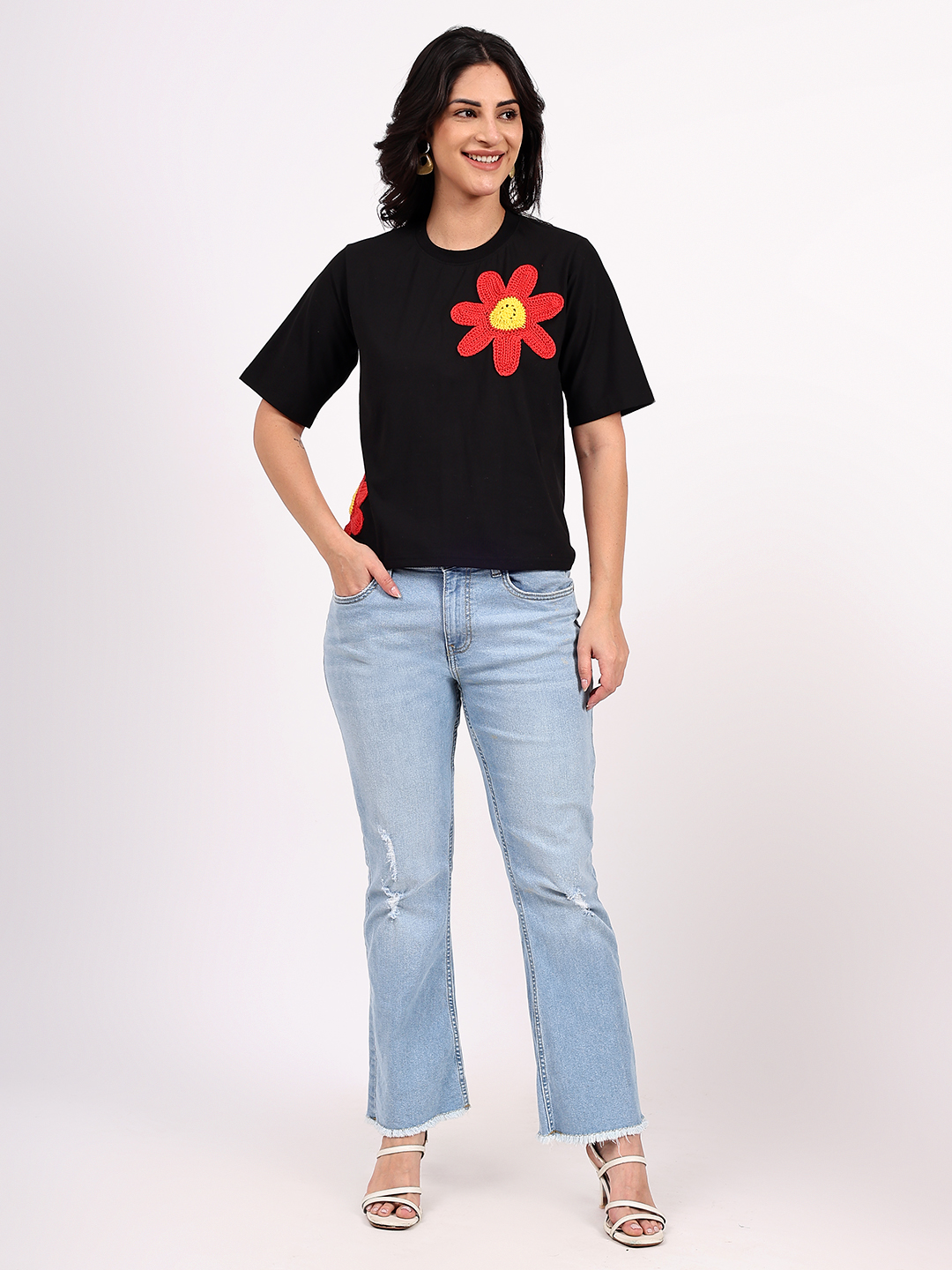 Velvery Handmade Crochet Floral Applique Top