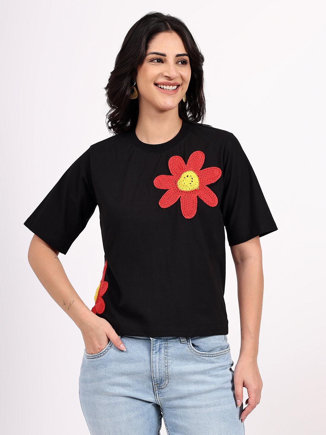 Velvery Handmade Crochet Floral Applique Top