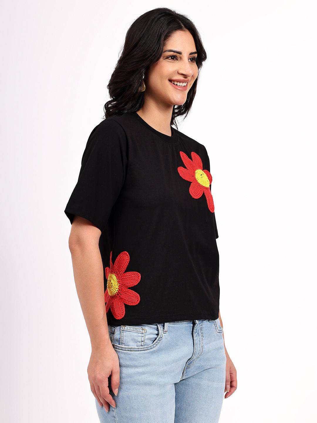 Velvery Handmade Crochet Floral Applique Top