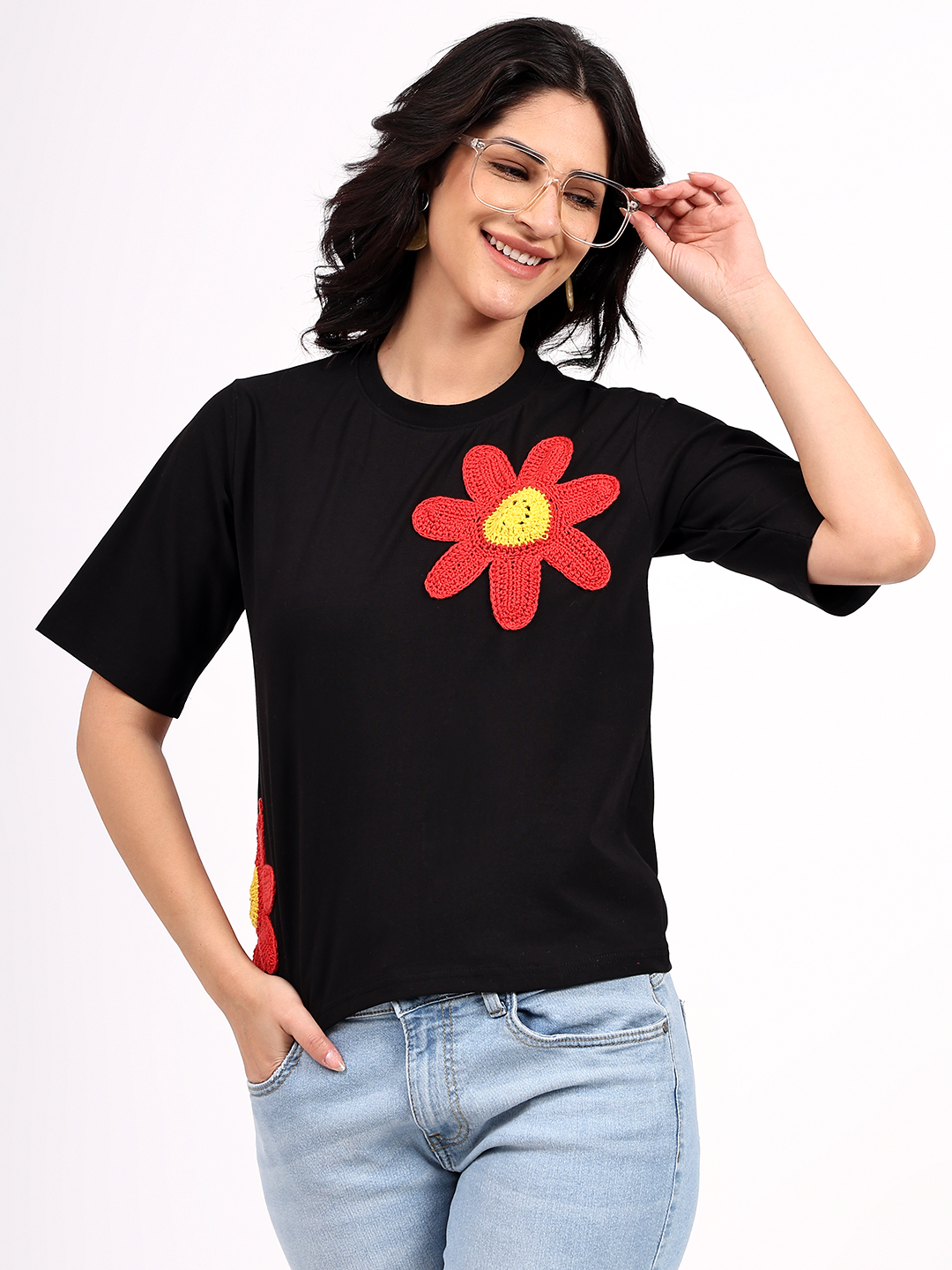 Velvery Handmade Crochet Floral Applique Top