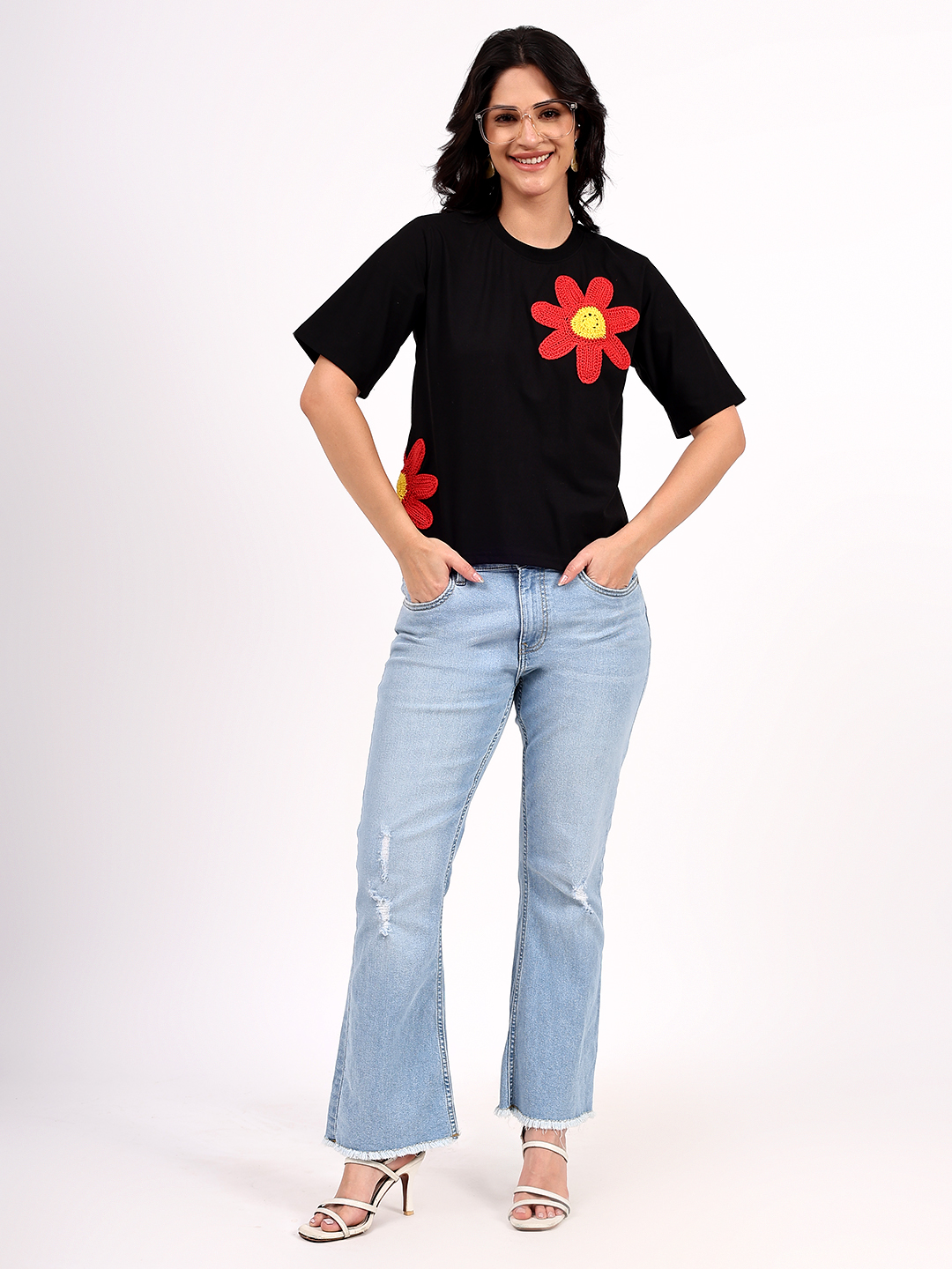 Velvery Handmade Crochet Floral Applique Top