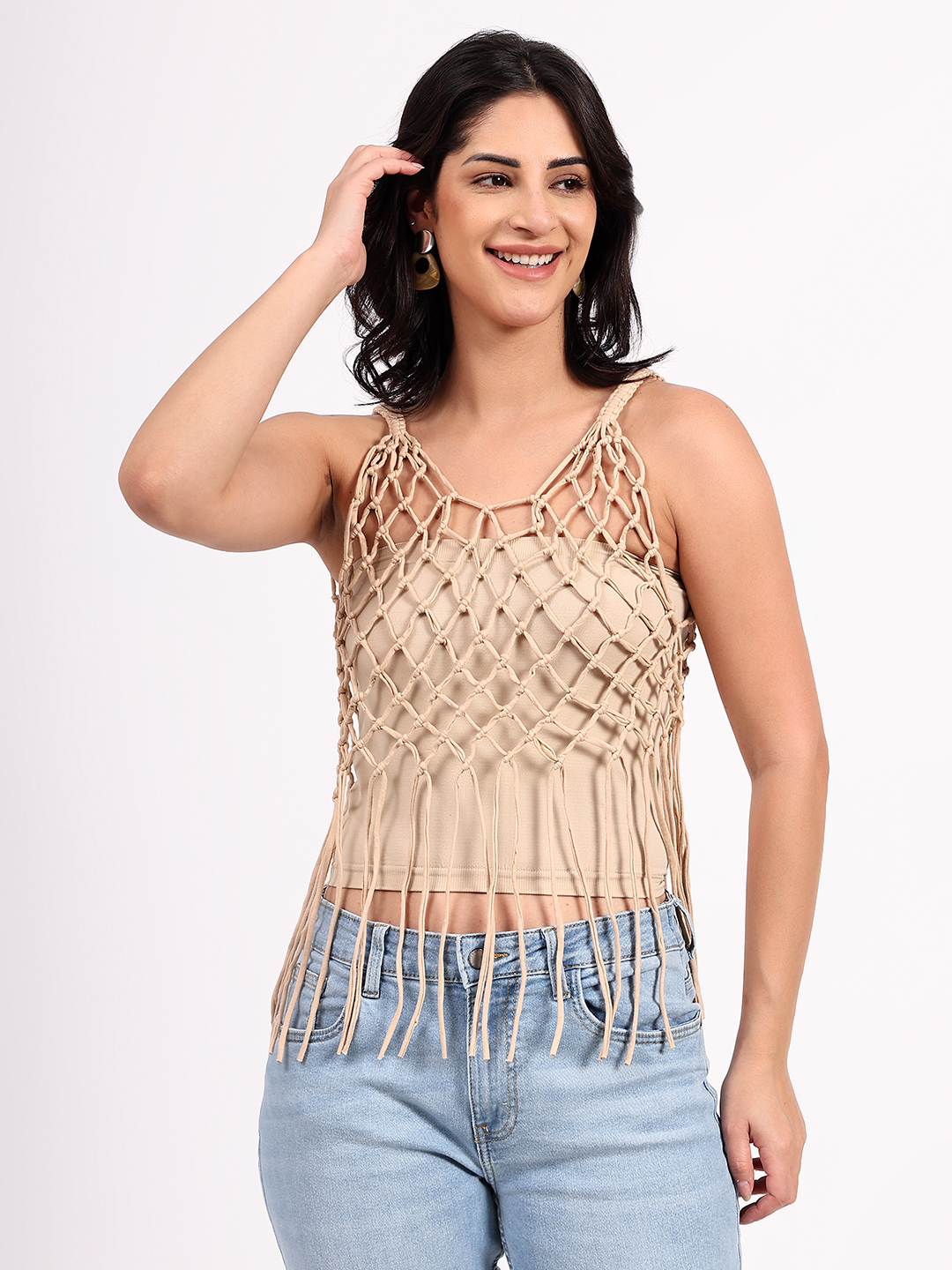 Bohemian Macrame Cotton Beige Top