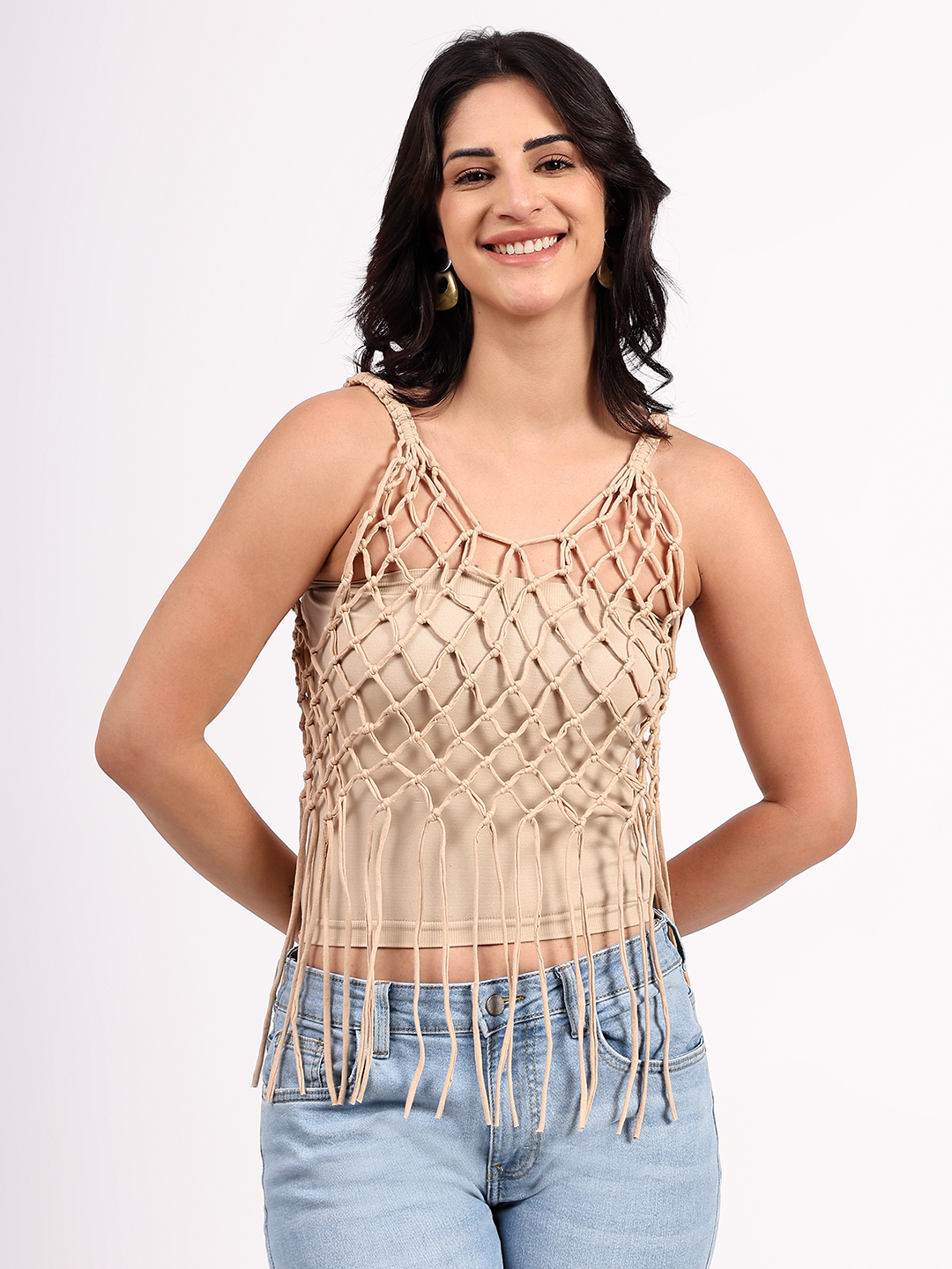 Bohemian Macrame Cotton Beige Top
