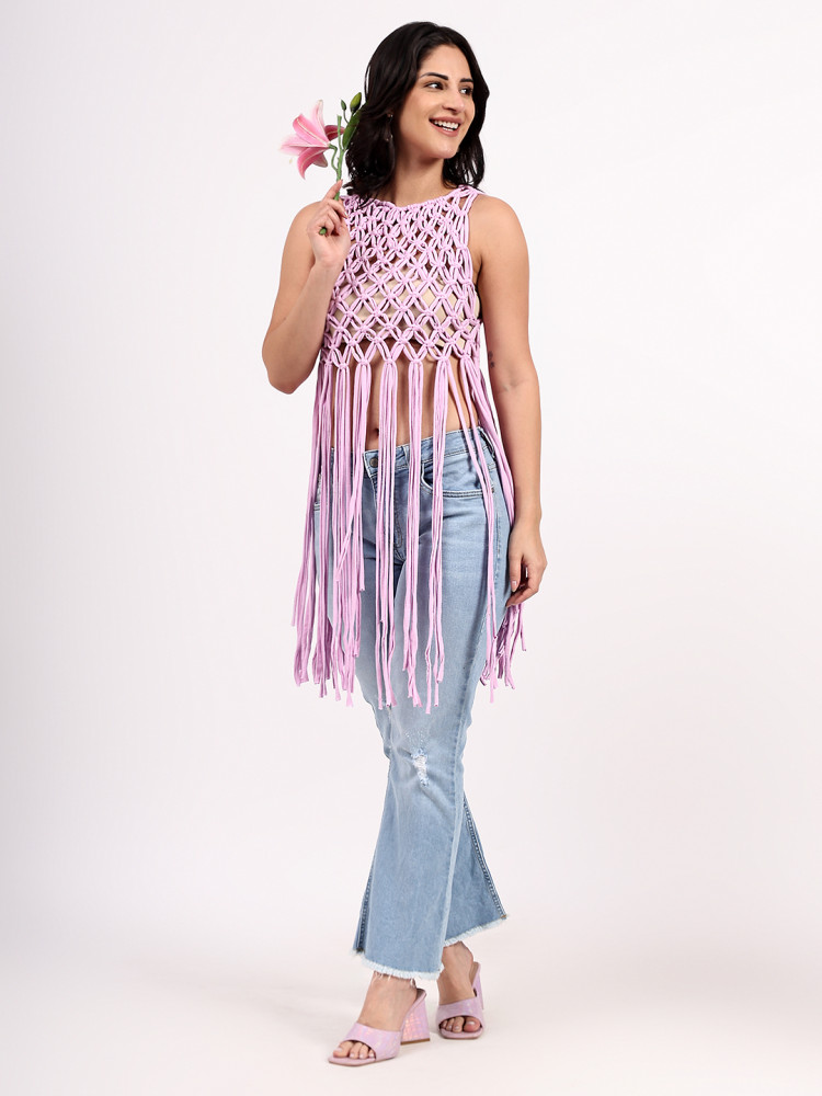 Image of Bohemian Macrame Tassel Top
