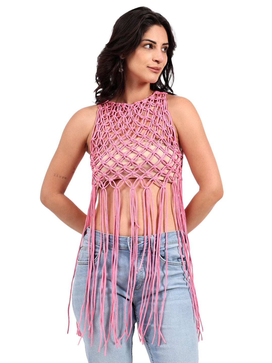 Velvery Handmade Crochet Pink Macrame Top