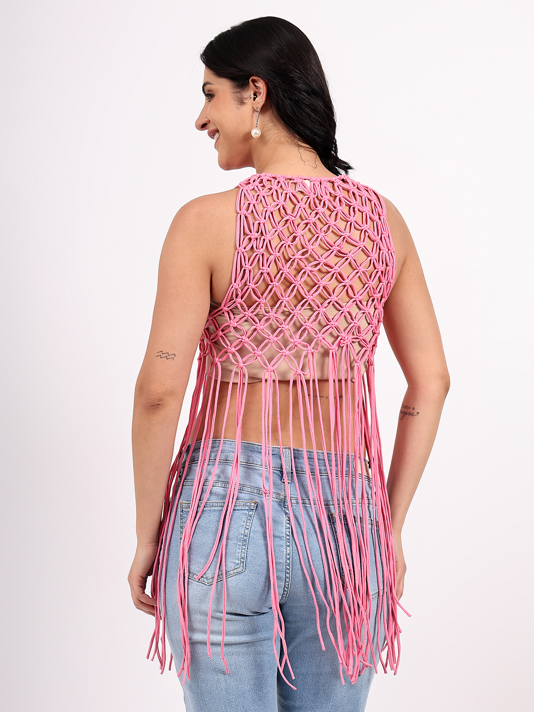 Velvery Handmade Crochet Pink Macrame Top