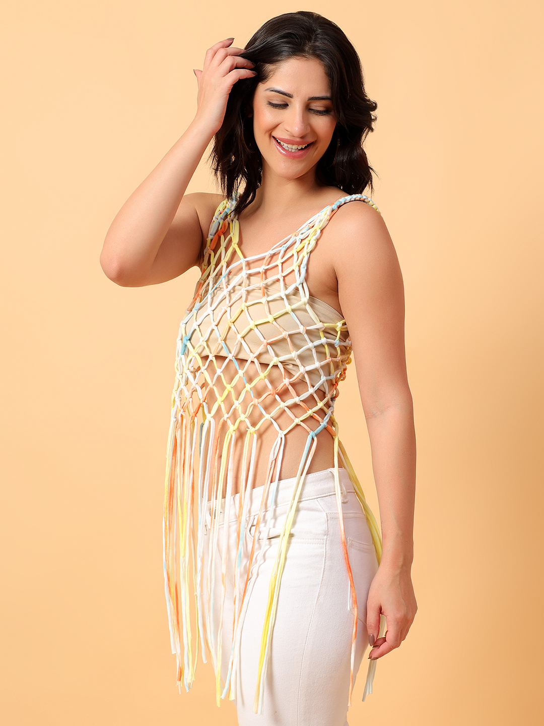 Velvery Handmade Crochet Macrame Cotton Multi Fringe Top