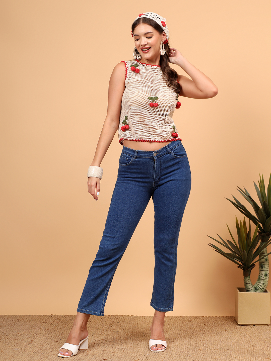 Hanging Crochet Cherry Top - Off white