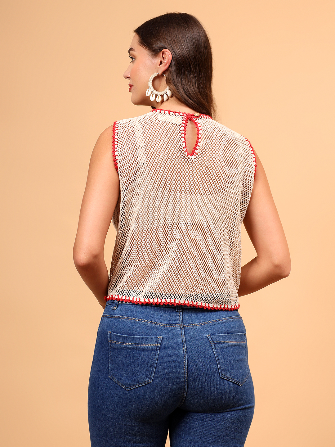Hanging Crochet Cherry Top - Off white