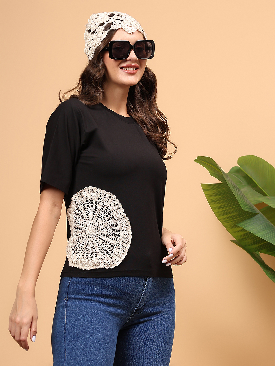 Crochet Patchwork Top - Black