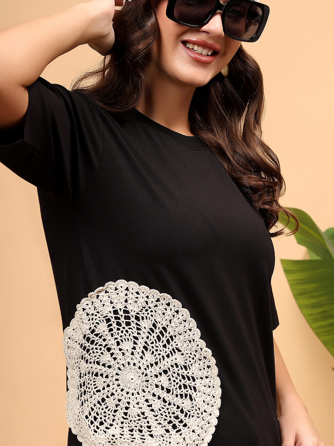 Crochet Patchwork Top - Black