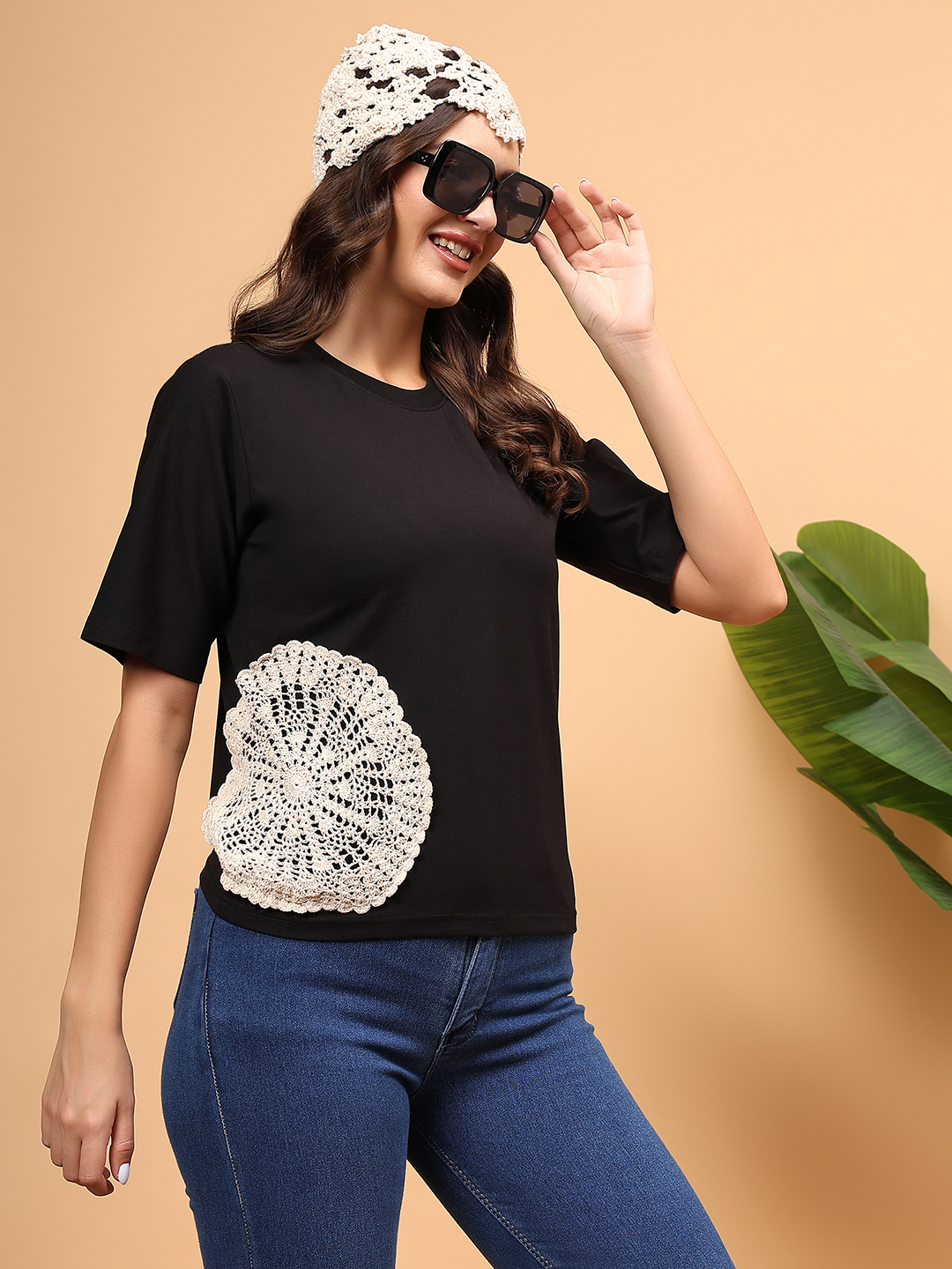 Crochet Patchwork Top - Black