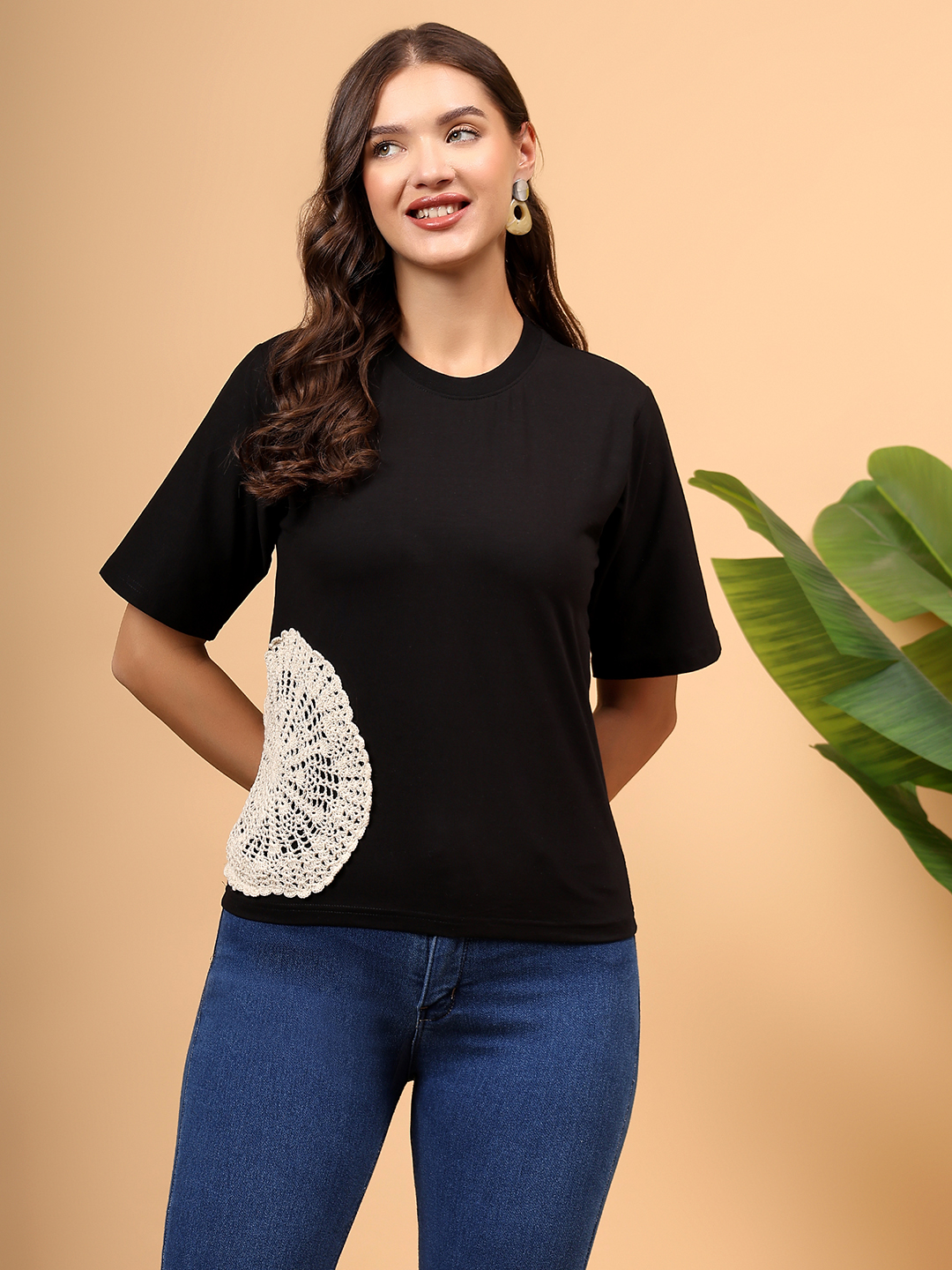Crochet Patchwork Top - Black