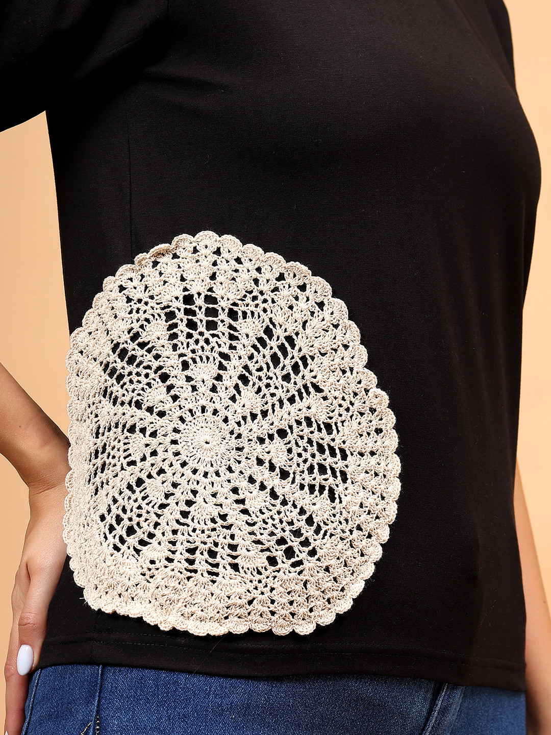 Crochet Patchwork Top - Black