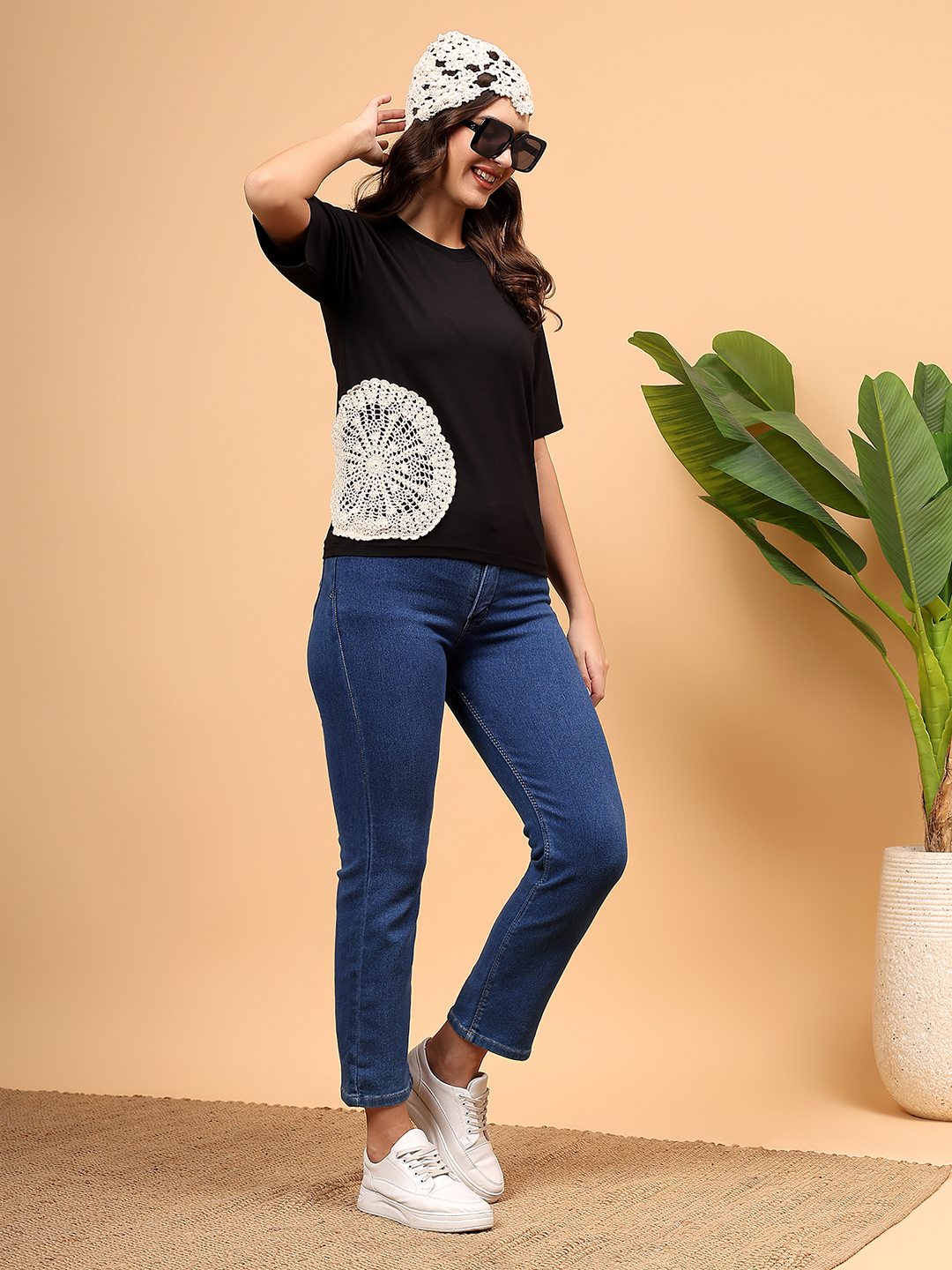 Crochet Patchwork Top - Black